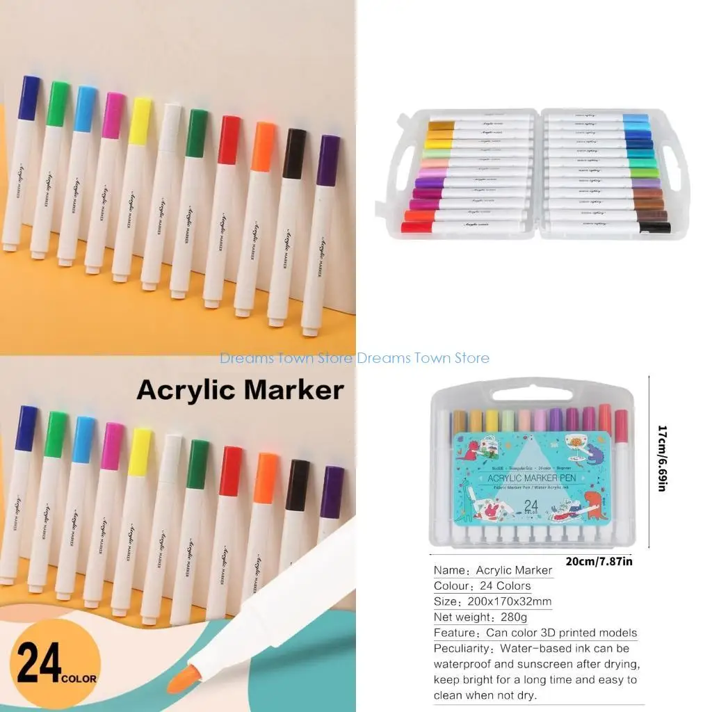 

HX6A 24PEECE Акриловый маркер краски кисти кисти кисти для -раскраски, водонепроницаемые чернила, оттенки