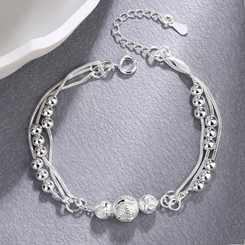 Fashion 925 Sterling Silver Chain Bracelets  For Women Retro Designer Lucky Beads Charm Bracelets Luxury  Party Wedding Jewelry