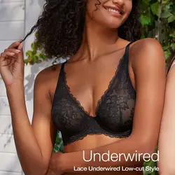 Wingslove Women's Sexy Deep-V Sheer Lace Bra Low Cut Seamless Lingerie Unlined Underwire Bralette
