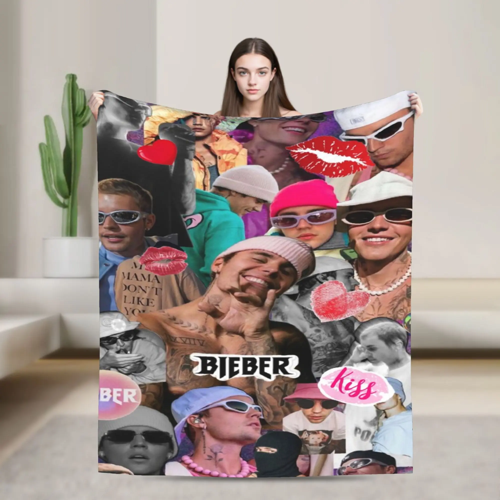 Warm Soft Blanket Airplane Travel Poplar Singer Justins Biebers  Throw Blanket  Flannel Bedspread For Home Decor Sofa Bed Cover