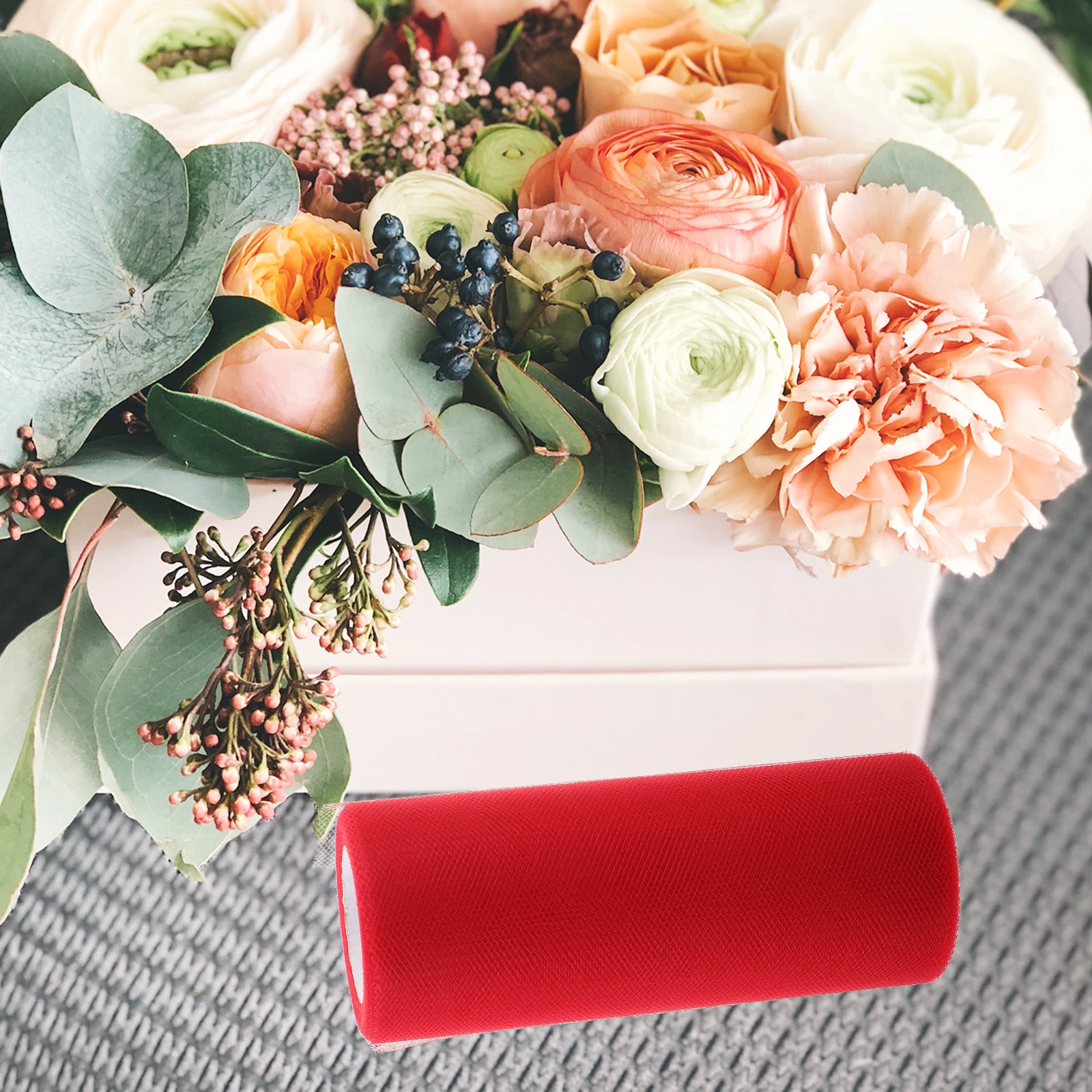 

22M Red Polyester Tulle Roll 15CM Wide for Wedding Car Decor Gift Wrap DIY Craft Party Room Floral Arrangement