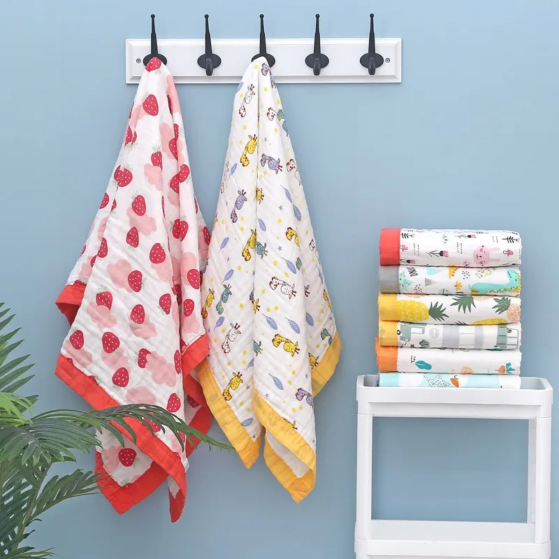 

Детские одеяла из 100% хлопка, 110x110 см, 6-слойное муслиновое хлопково-марлевое мягкое впитывающее одеяло для новорожденных, детское одеяло для кровати, салфетки для душа