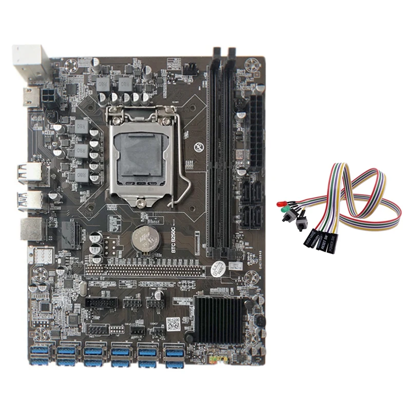 Imagem -05 - Mineiro Motherboard com Cabo Dual Switch 12 Pcie para Usb 3.0 Slot para Placa Gráfica Lga1151 Ddr4 para Btc Mineração B250c