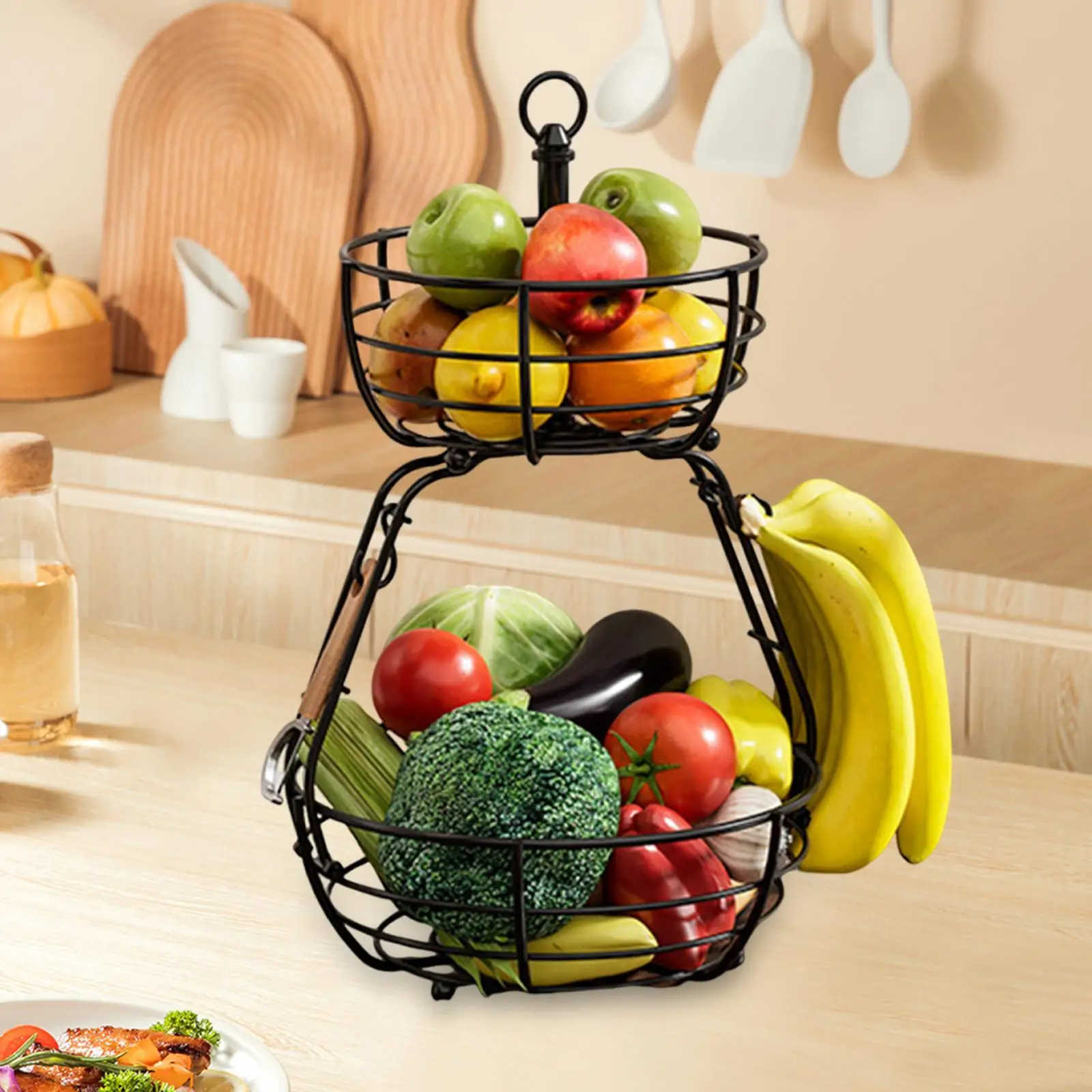 

2 Tier Fruit Basket Bowl Tabletop Living Room Fruit Vegetable Storage Basket