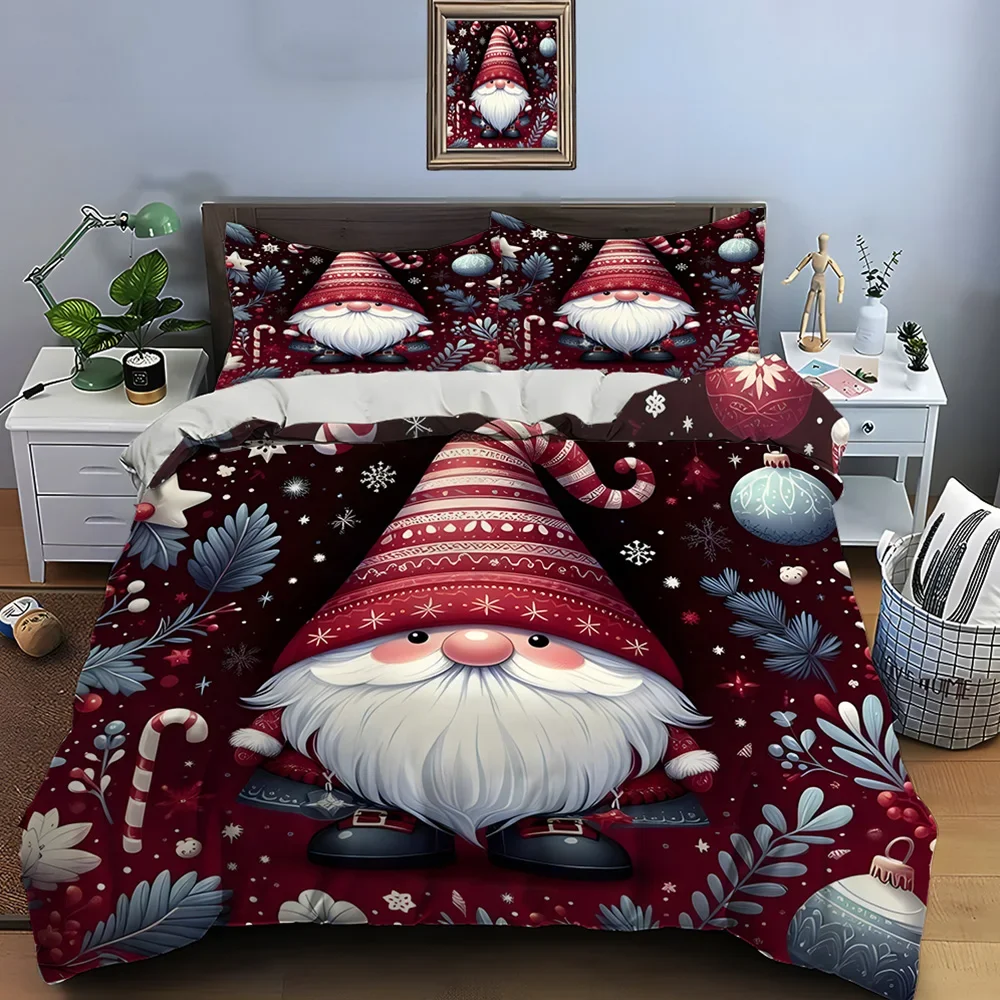 Christmas Gnome Print Bedding Set Duvet Cover Duvet Cover Pillowcases Adult and Children Bedding Set Luxury Holiday Gifts