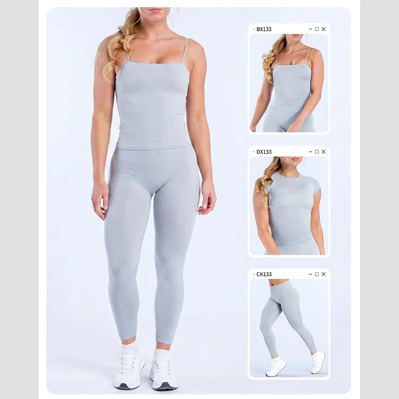 WAREBALL Women Yoga Sets 2‑Piece Gym Outfit, Longline Strappy Sports Top & Leggings, Fitness Pilates Workout Sportswear