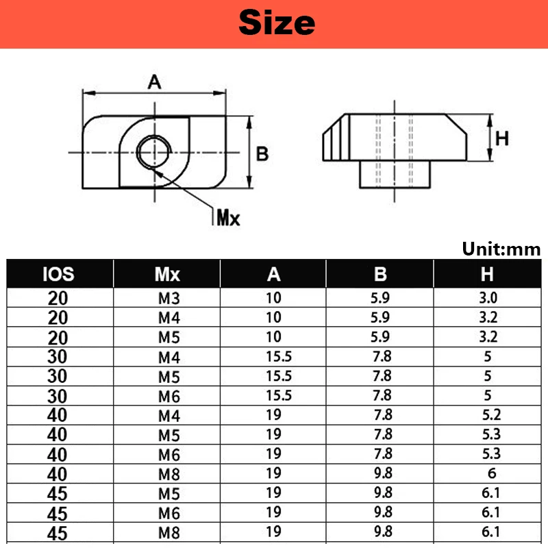 M3 M4 M5 M6 M8 T-shaped Hammer Nut Slider Nut Fasten Connector Aluminum Extrusion Profile Groove European Standard 20 30 40 45