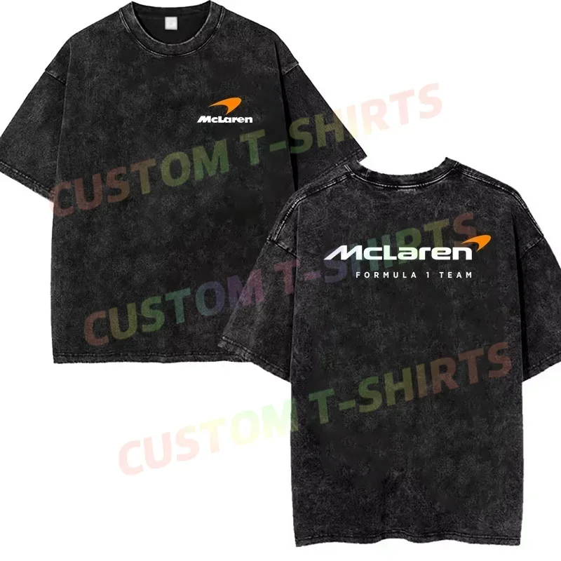 

2025 Summer Vintage Cotton Washed McLarens Logo T-Shirt Loose T Shirts Men Y2K Hip Hop Top Tee