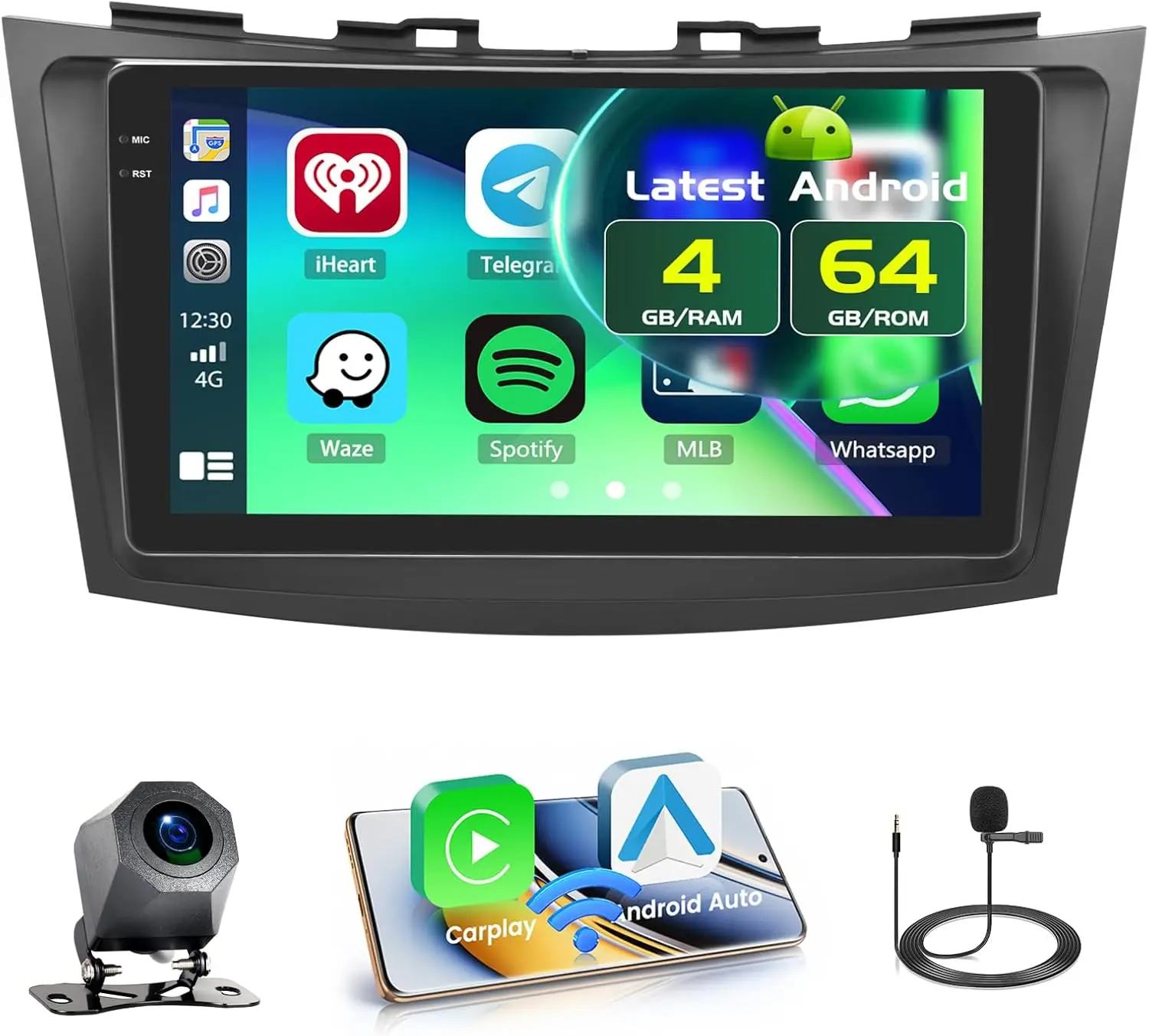 ستيريو سيارة 9 بوصات لسوزوكي سويفت 2011-2017، أندرويد 15، كاربلاي، اندرويد أوتو، نظام تحديد المواقع العالمي (GPS)، كاميرا احتياطية، بلوتوث، واي فاي #1