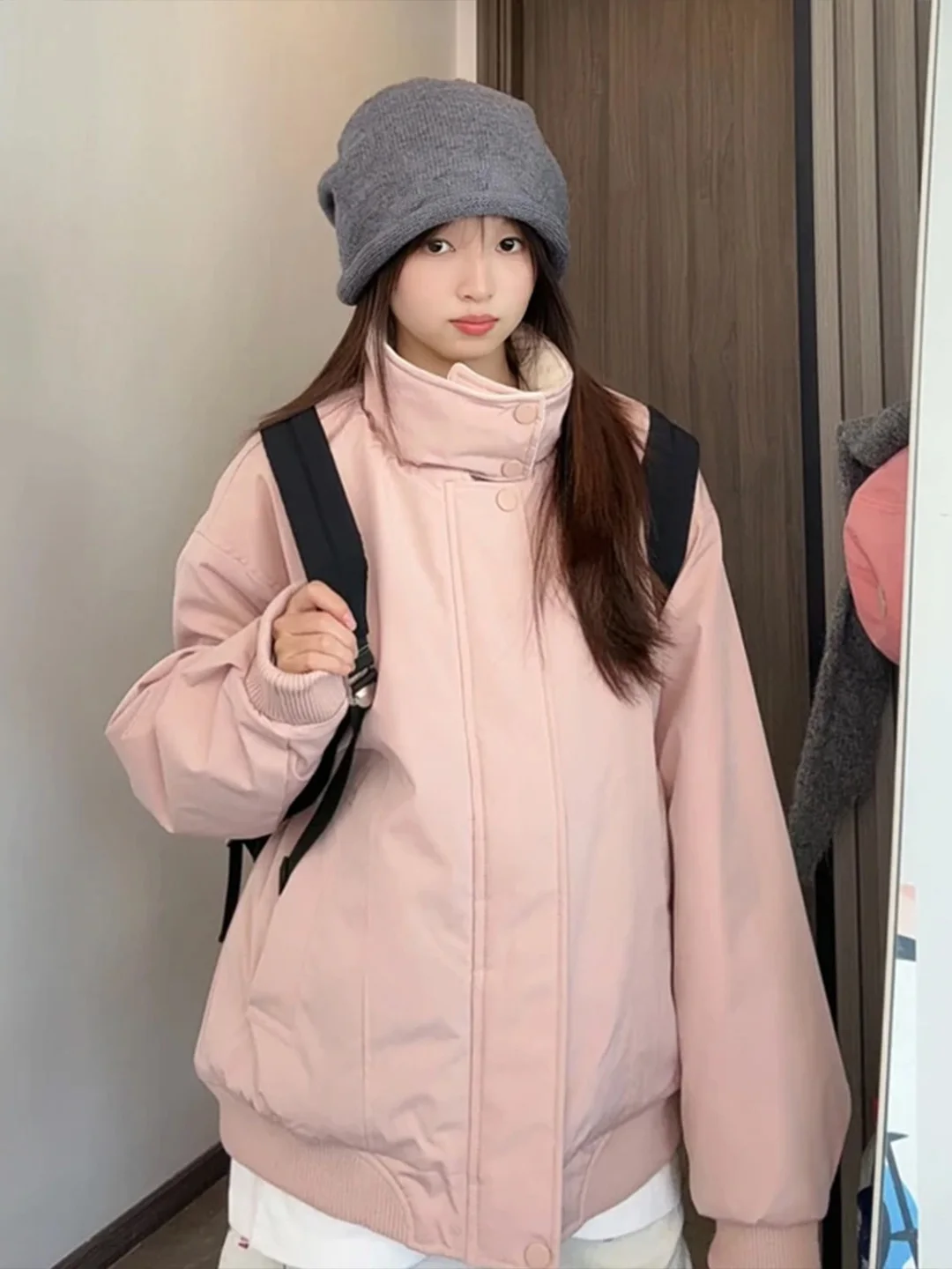 

Мужская модная зимняя теплая куртка с воротником из овечьей шерсти, утепленная хлопком, свободного кроя, для пар, верхняя одежда из полиэфирного волокна, худи