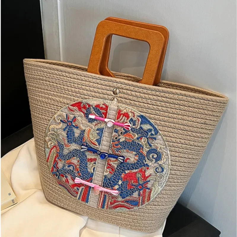 Creative National Wind Large Capacity Women's Bag New Versatile Mobile Wallet Tote Bag Vacation Straw Handbag