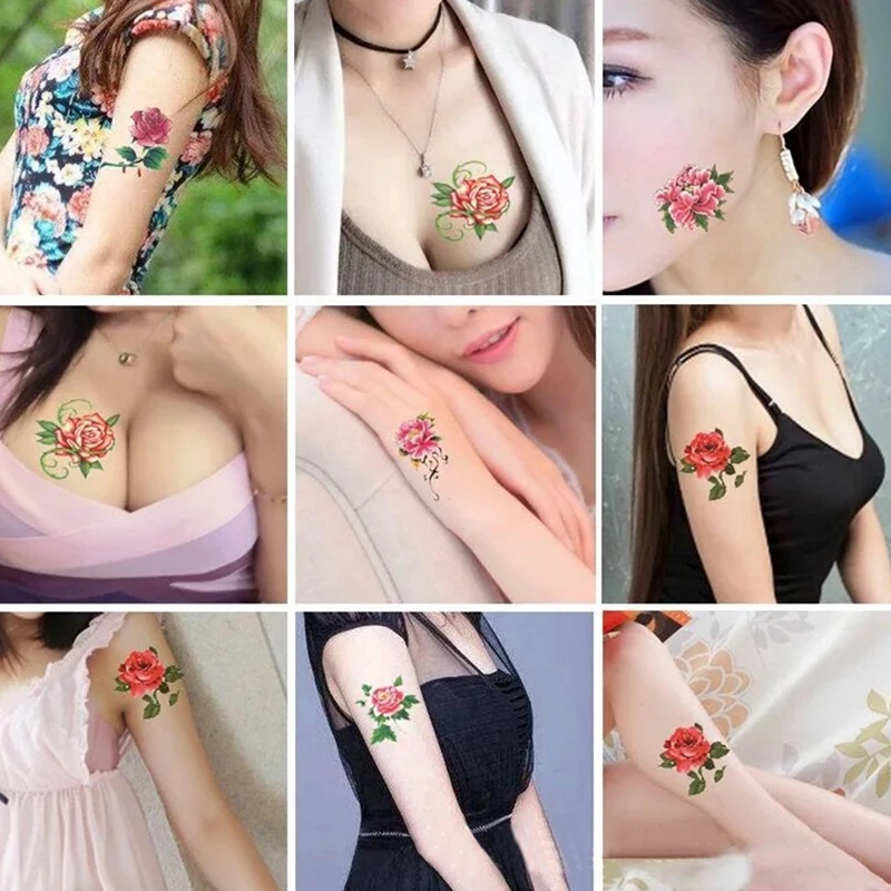 66 Sheet Fashion Colorful Flowers Tattoo Women New Waterproof Temporary Black Tattoo Sticker Body Art