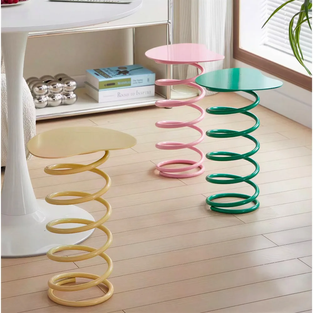 Spiral spring stool, creative leisure low chair with irregular top, wrought iron edge table, home living room decoration table