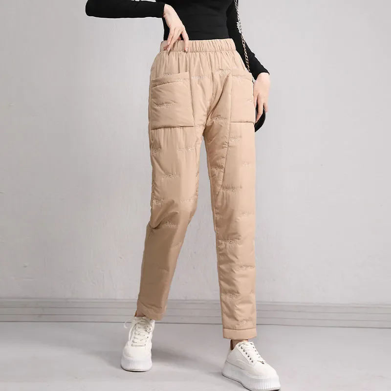 New women's down cotton pants Korean version slimming straight leg high waist thick cotton pants lightweight and warm pants