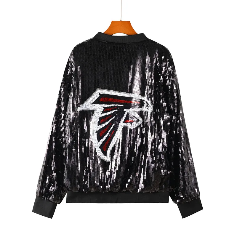 Autumn New Long Sleeve Sequins Streetwear Cartoon Letter Female Jackets Round Neck Hip Hop Straight High Quality Women's Coats