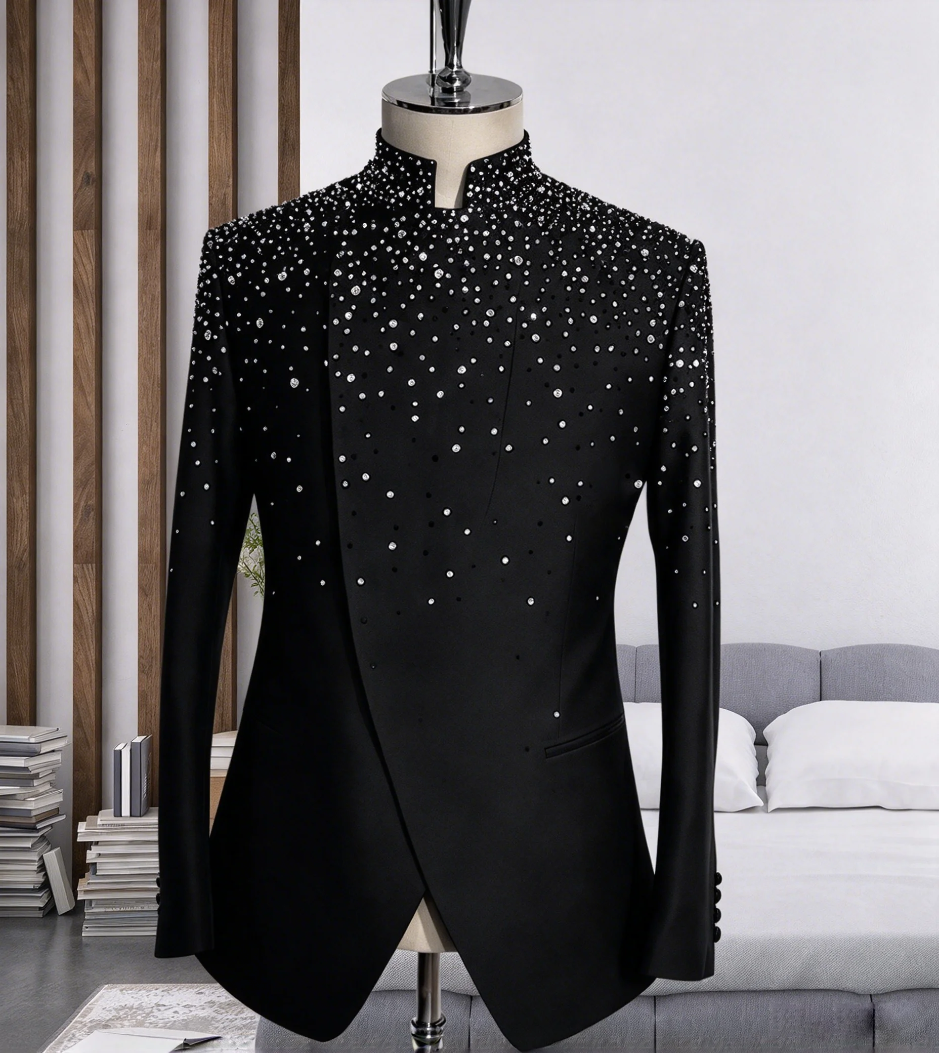 Fashion Hot Fix Men Coat For Wedding Stand Lapel Slim Fit Overcoat Evening Party Custom Made Only Jacket