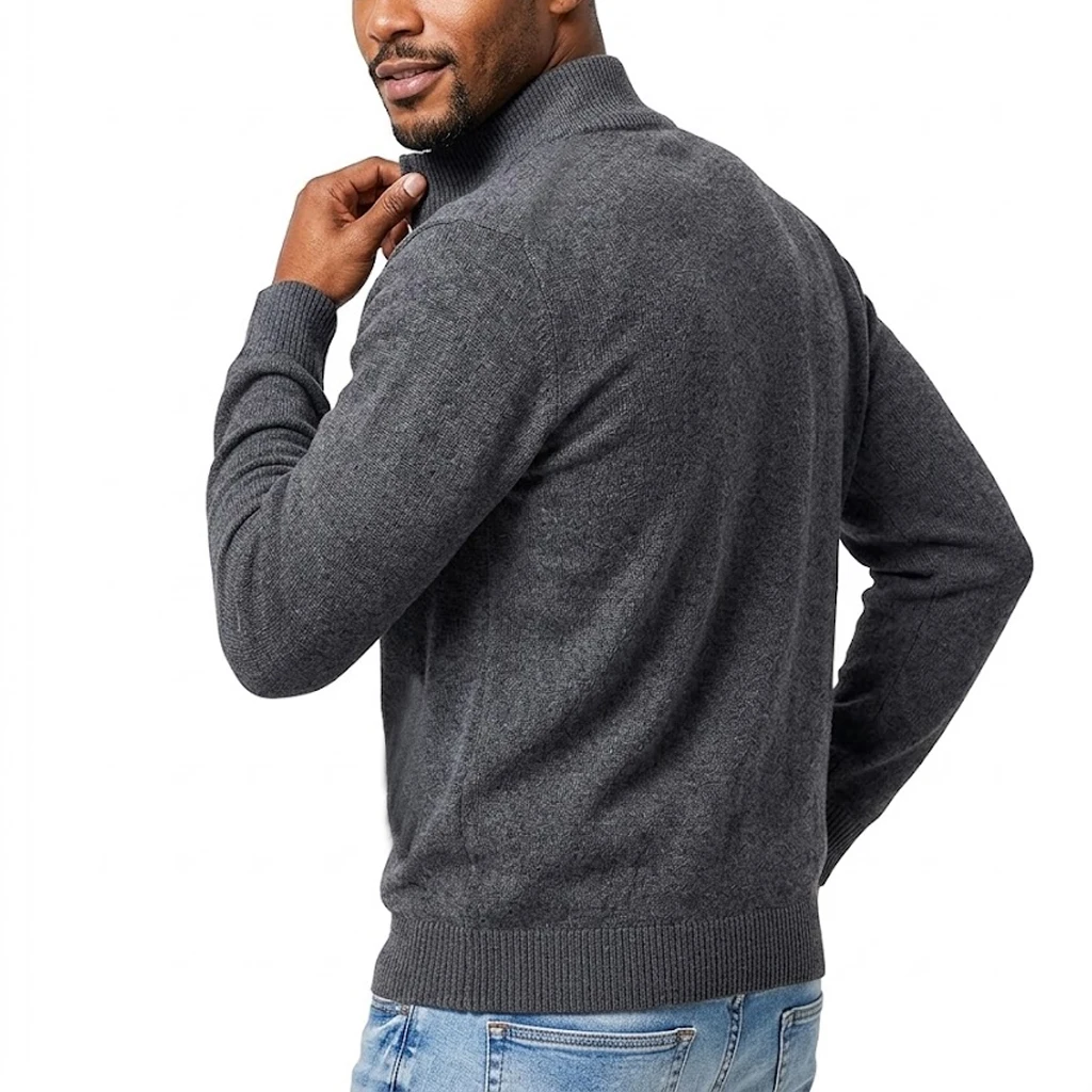 Herbst Herren Casual Stehkragen Strickjacke mit Reißverschluss Winter Warmer Pullover Mantel Oberbekleidung Langarm Streetwear Top – Detail 11
