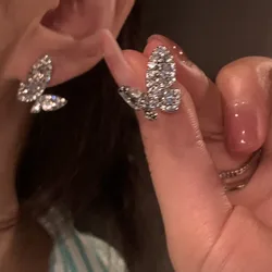 New Temperament Inlay Crystal Hollow Butterfly Stud Earrings for Women Luxury Shiny Korean Jewelry Accessories Exquisite Gift
