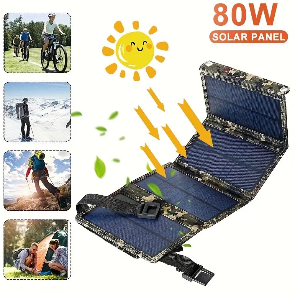 [Solar Panel] 80W Portable Folding Solar Panel | Ideal for Outdoor Trips, Hiking And Camping with USB Port - Charges Cell Phones