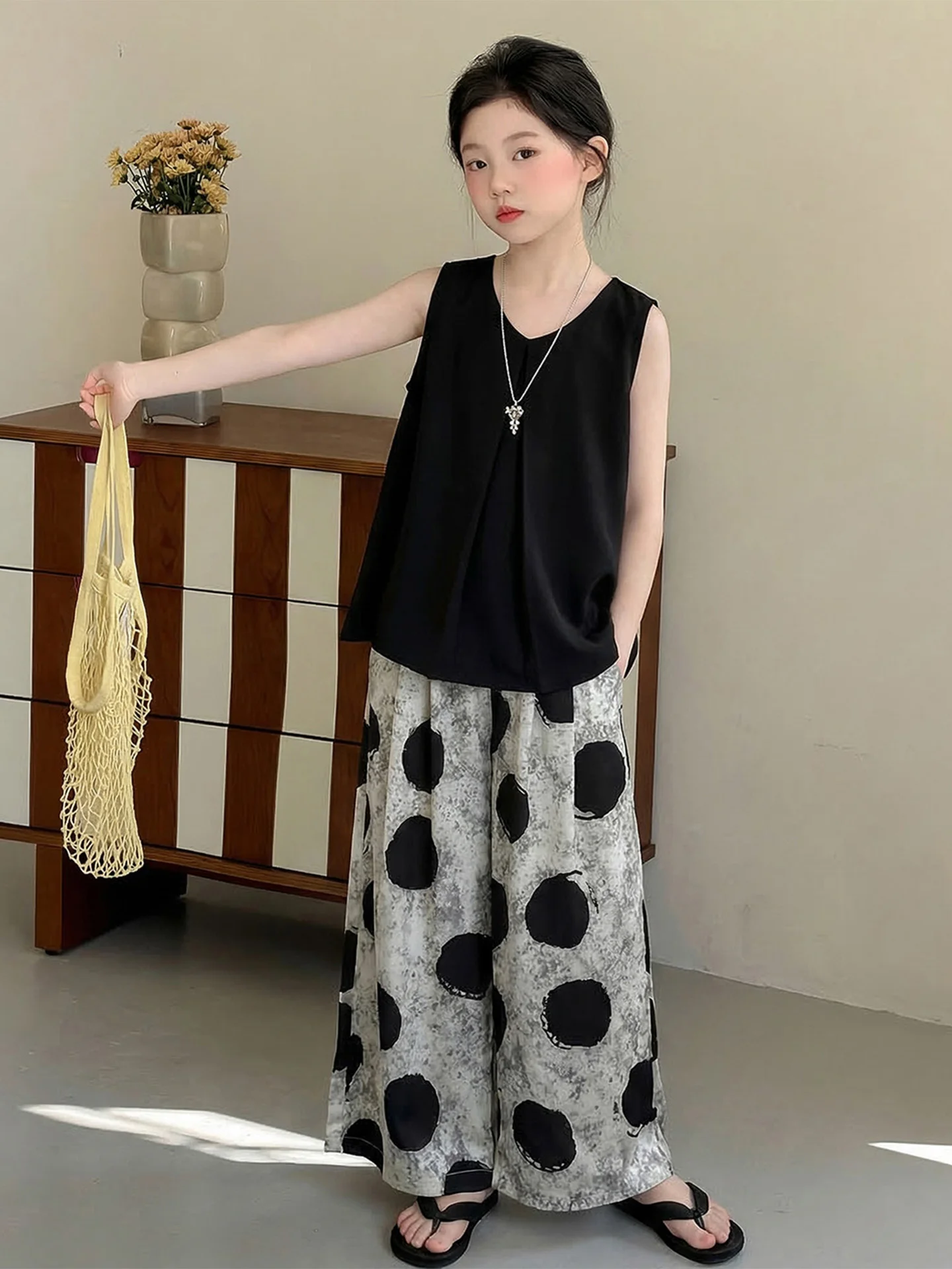 la-chapelle-girls'-two-piece-set-summer-casual-wide-leg-pants-sleeveless-vest-fashionable-children's-clothing-ensemble