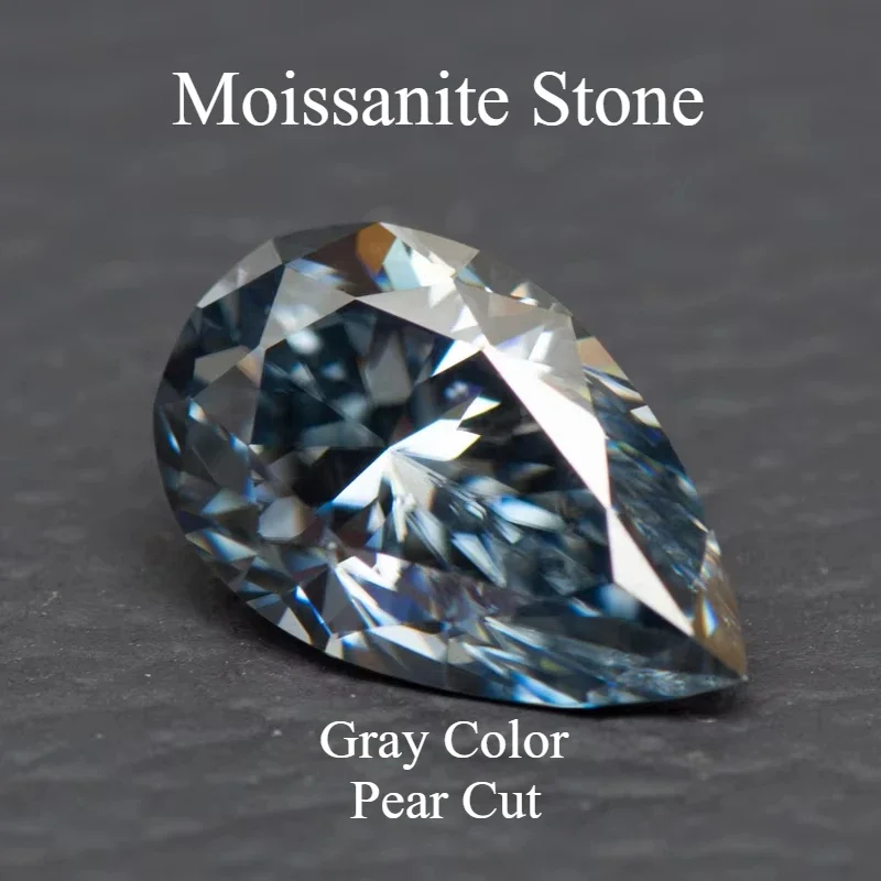 

Top Quality Moissanite Pear Cut Gray Color Lab Diamond Diy Charms Advanced Jewelry Ring Earring Lab Grown Gemstone with Cer