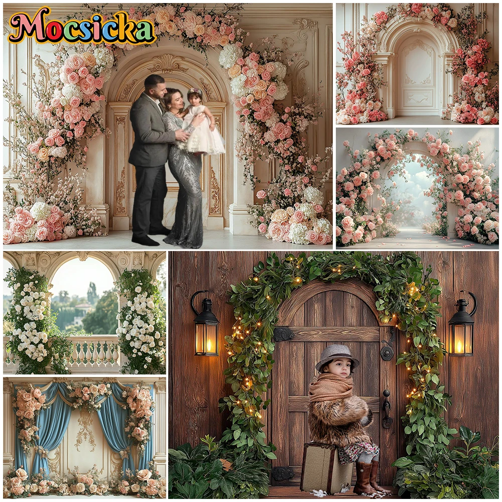 

Mocsicka Flower Background Photography Rose Maternity Dresses Photoshoot Door Wall Decorations Wedding Backdrop Studio Wallpaper