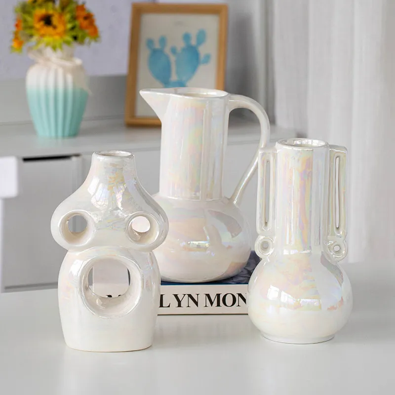 Symphony pearlescent ceramic vase decorative flower arrangement living room ornament modern European bedroom desktop