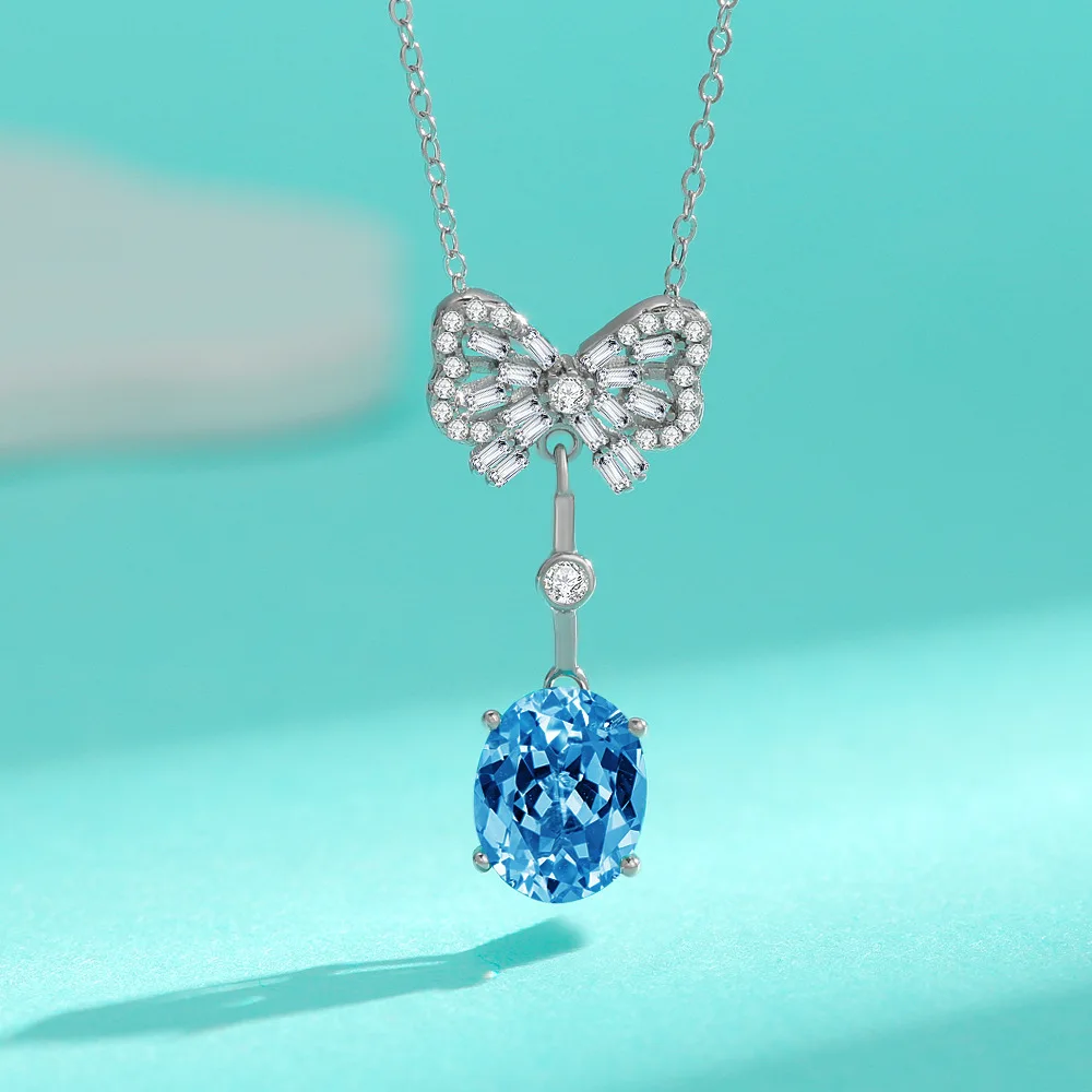 

Cross-border S925 sterling silver moissanite bow pendant niche light luxury high-end collarbone chain ins wind necklace women