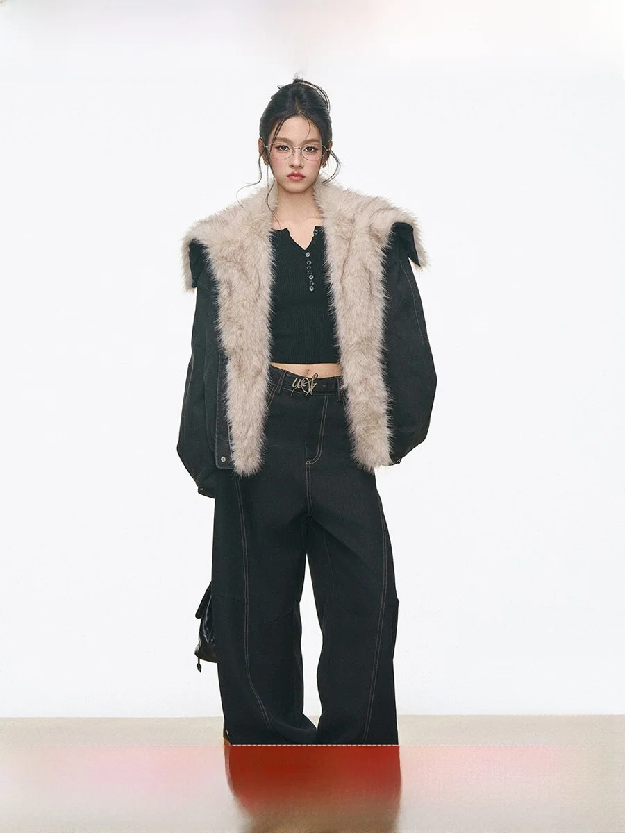 

Новая женская рабочая куртка Westayone 92, маленький размер, джинсовые брюки-кюлоты, утепленные хлопковой подкладкой, V-образный вырез, застежка-молния