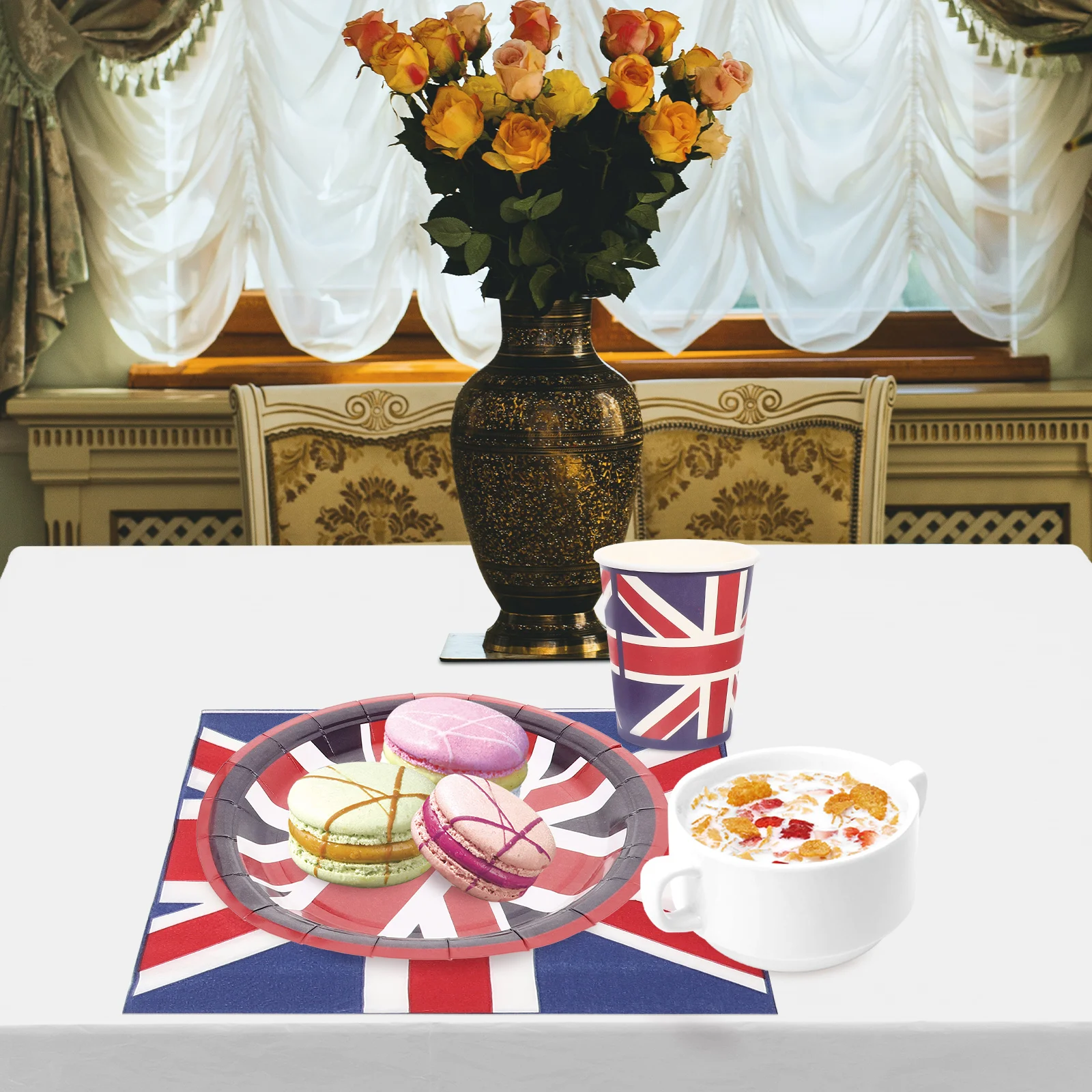 

British Flag Tableware Set Paper Cups Plates Disposable Cake Supplies Party Decorations Elegant Design Traditional Culture