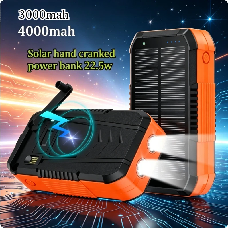 

40000 MAh Solar Powered Hand Cranked Power Bank PD22.5W Charging Ultra Large Capacity Outdoor Power Bank Mobile Power Bank