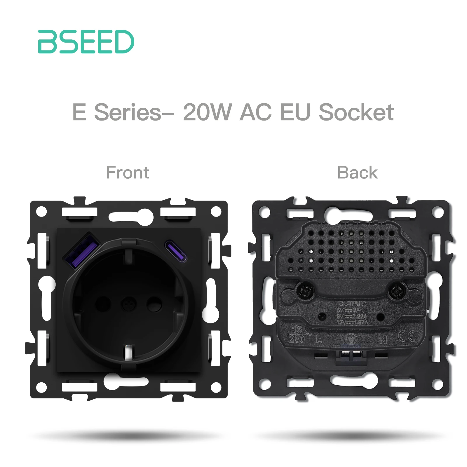 BSEED Zigbee Klik Lichtschakelaar Deel 1/2/3/4Gang 2Way Schakelaar Functie DIY Deel EU Smart Socket Outlets Plastic Frame Zwarte Kleur