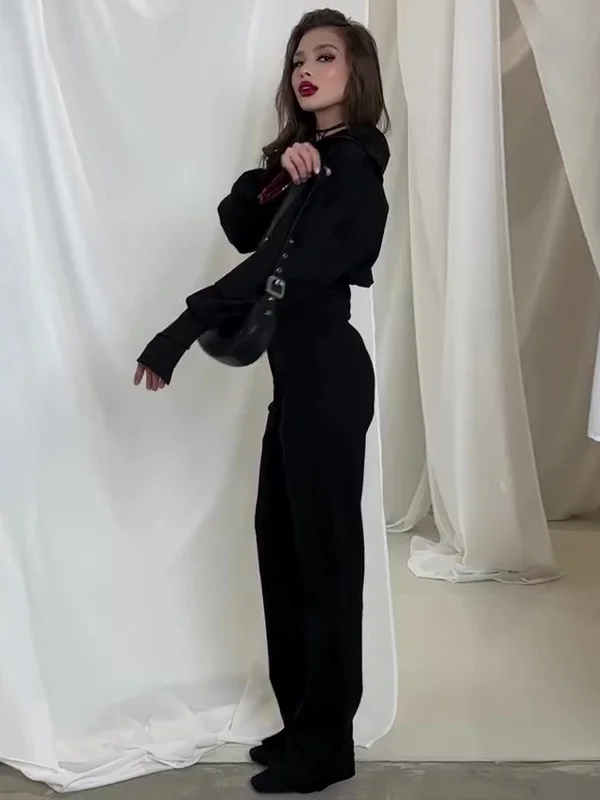 سليم صالح عالية الخصر مستقيم الساق السراويل قطعتين مجموعة لون نقي توب بوت ملابس رياضية كاجوال المرأة Faion ربيع 2025