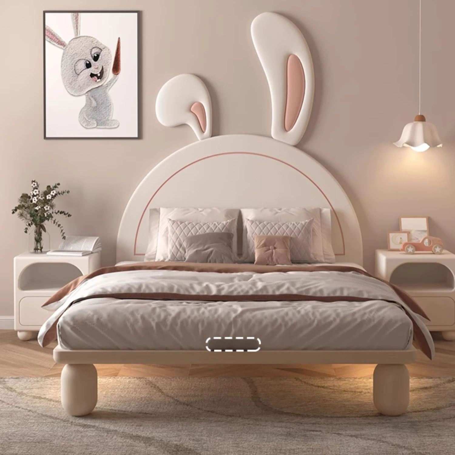 

Solid Wood Children's Bed Without Headboard For Girls' Room Princess Bed For Small Apartments Floating Single Bed For Boys Cream