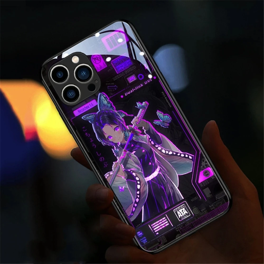 2023 Hot Sale No.1 Japanese Anime Tempered Glass Phone Case With LED Light Up For Samsung Galaxy S23 S21 S22 Plus Ultra Note 10