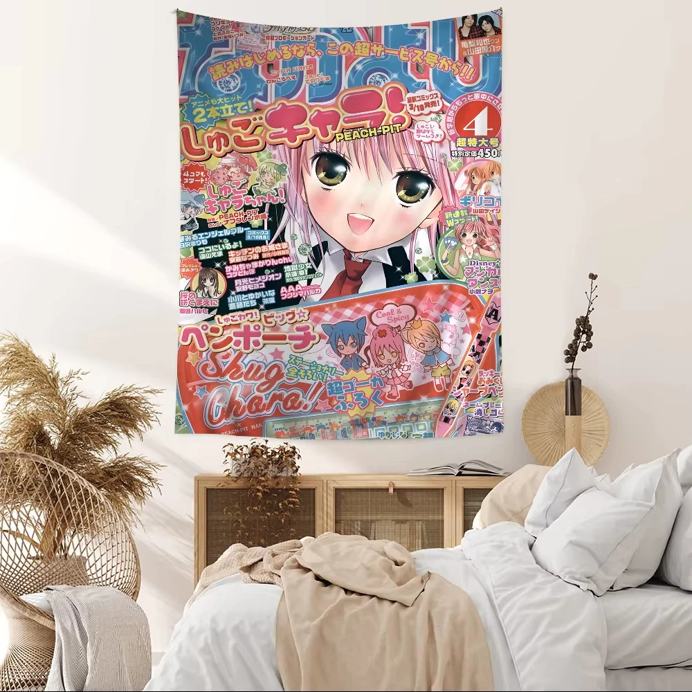 Shugo Chara Magazine Cover Tapestry, Retro Anime Wall Hanging, Cute Amu Hinamori Background Cloth for Bedroom Dorm Room Decor
