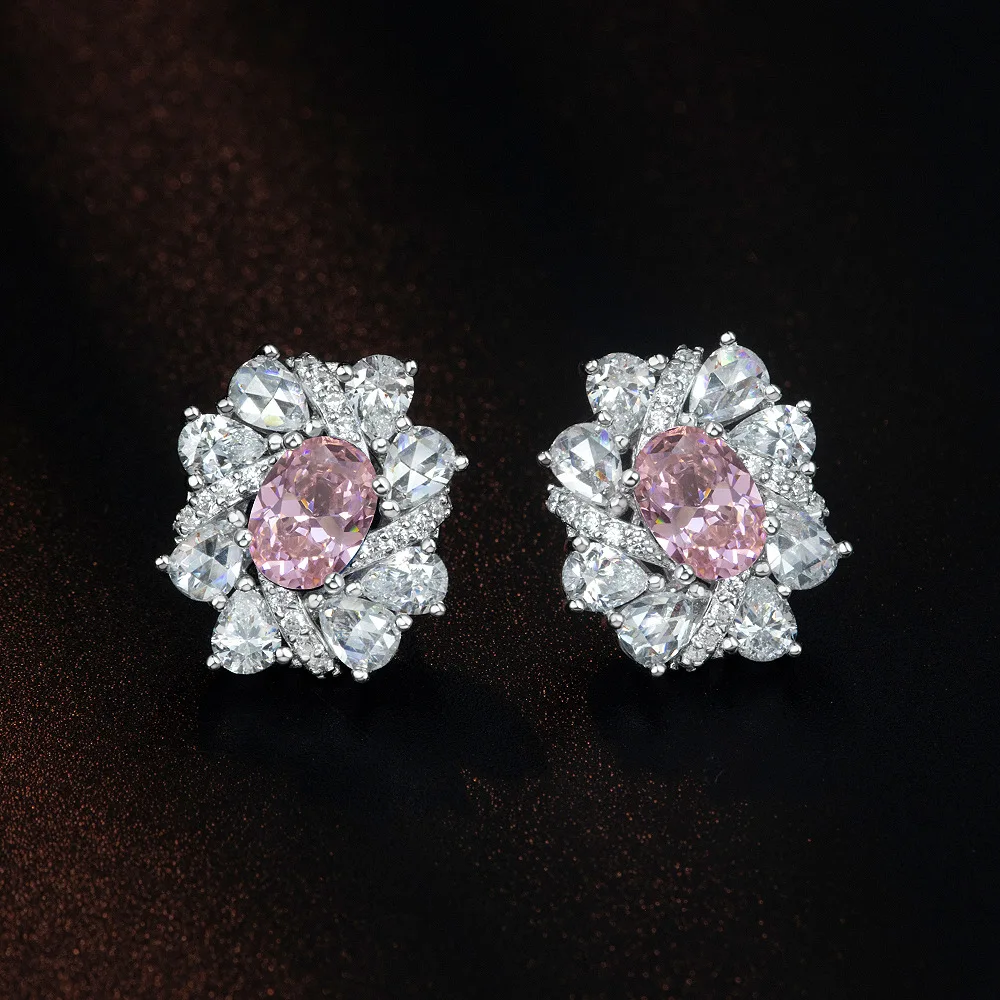 

New S925 silver egg shaped 5 * 7mm sweet and simple 1ct fashionable and versatile earrings for women's wedding jewelry