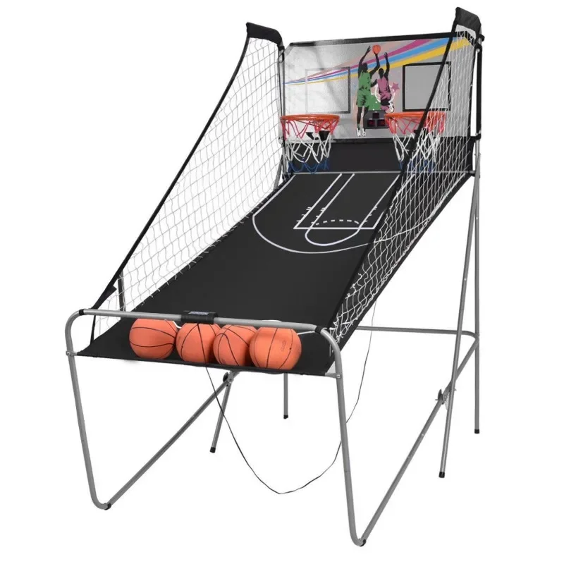 Electronic scoring basket machine, folding double shot game electronic basketball rack