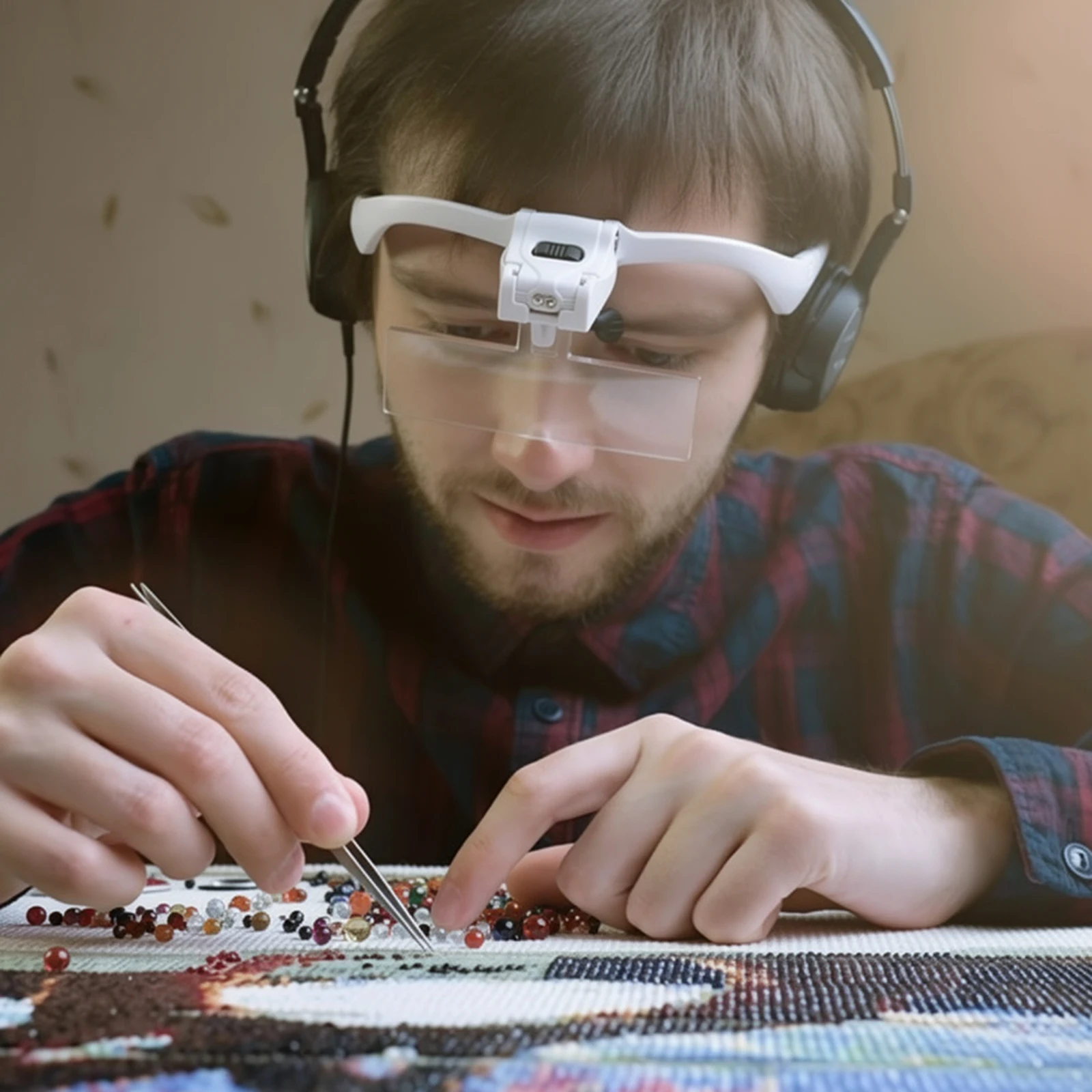 

Светодиодная лупа на голову с 2 LED-лампами, увеличительное стекло на голову для чтения, проверки ювелирных изделий и точных работ