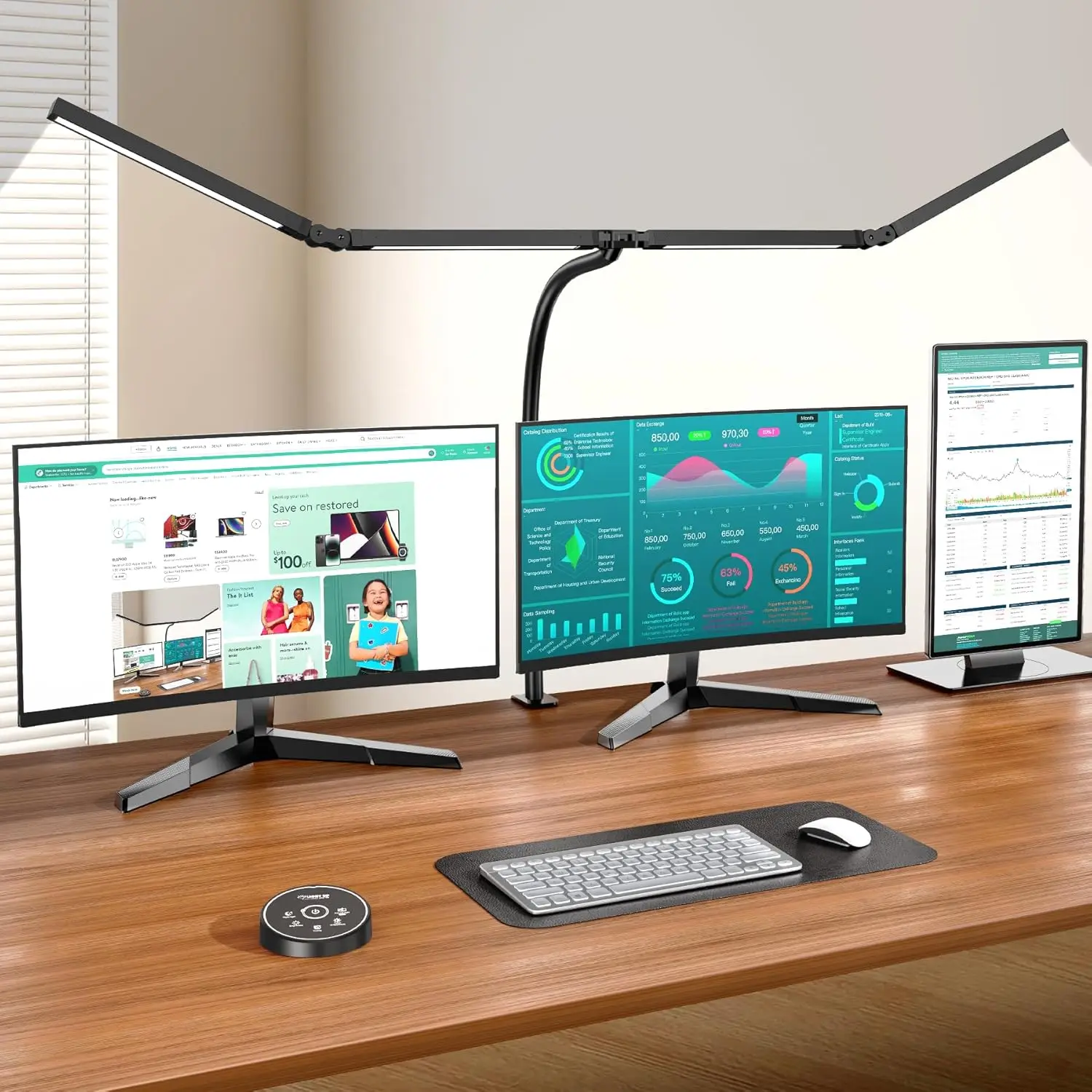 

Adjustable LED Desk Lamp with Remote Control - 4 Heads, Dimmable Light for Home Office Work