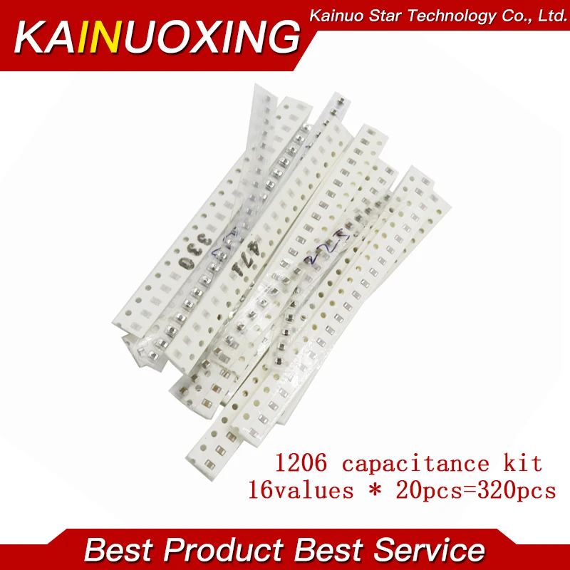 1206 SMD Capacitor assorted kit ,16values*20pcs=320pcs 10PF-22UF Samples kit