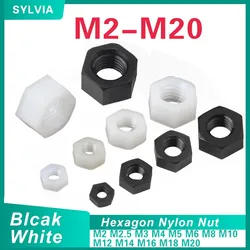 5-50pcs M2 M2.5 M3 M4 M5 M6 M8 M10 M12 M14 M16 M18 M20 White Or Black Plastic Nylon Hex Hexagon Nut Din934