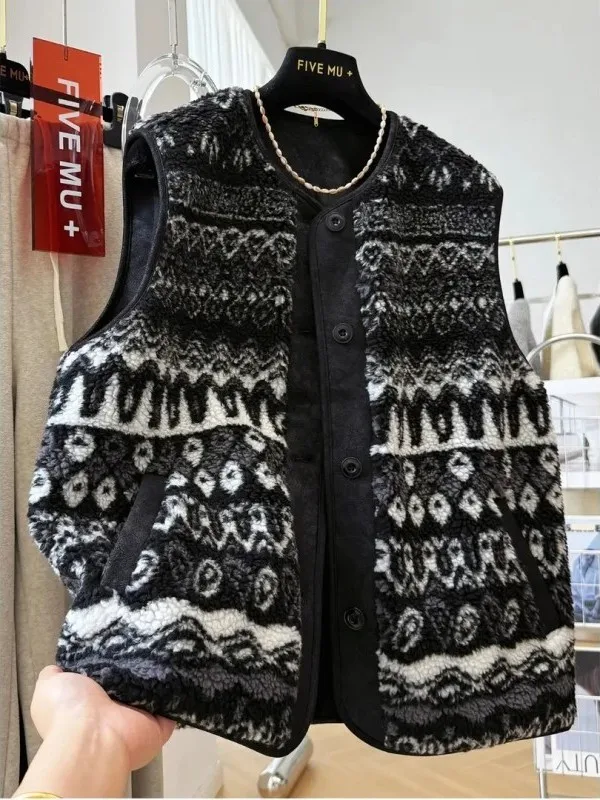 

Унисекс жилет из меха ягненка Fair Isle, очень большой размер (до 300 фунтов), осенне-зимний, высококачественный, винтажный, без рукавов, молодежный, повседневный, теплый