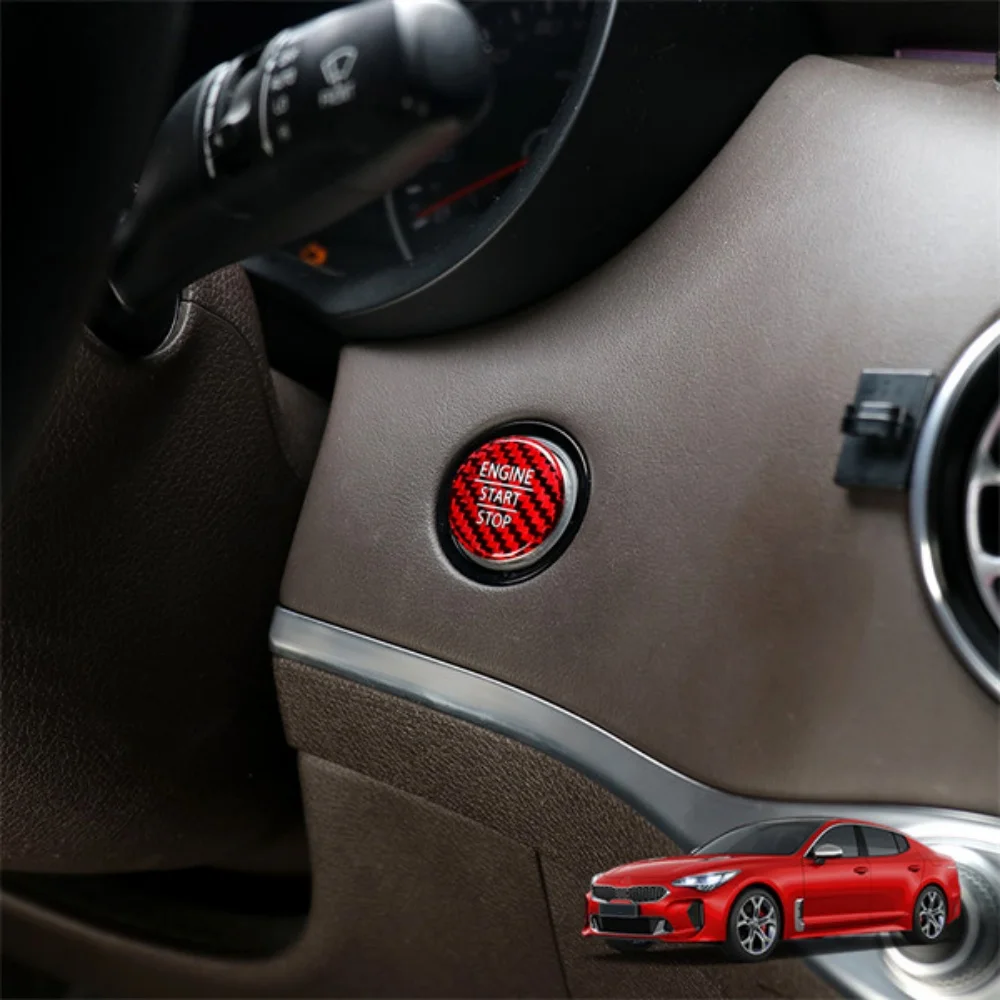 1*For Kia Stinger 2018-2023 LHD/RHD Carbon Fiber Style One Piece Car Start Stop Button Cover Car Interior Mouldings Accessories
