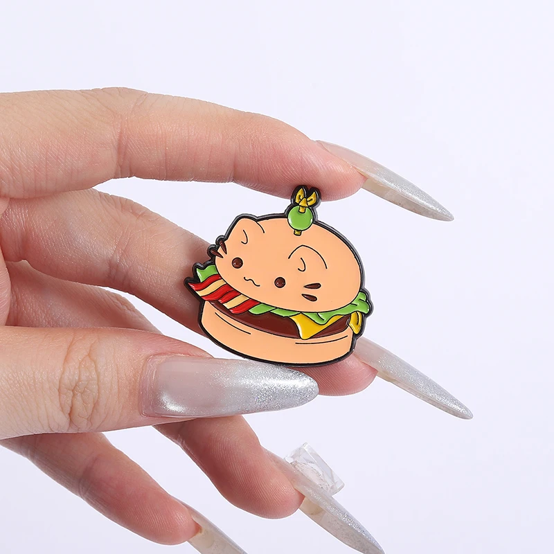 Kitten Nuggets Fast Food Cat Enamel Pin Chicken French Fries Hamburg Brooches Lapel Badge Jewelry Gifts for Cat Lover Friends ﻿