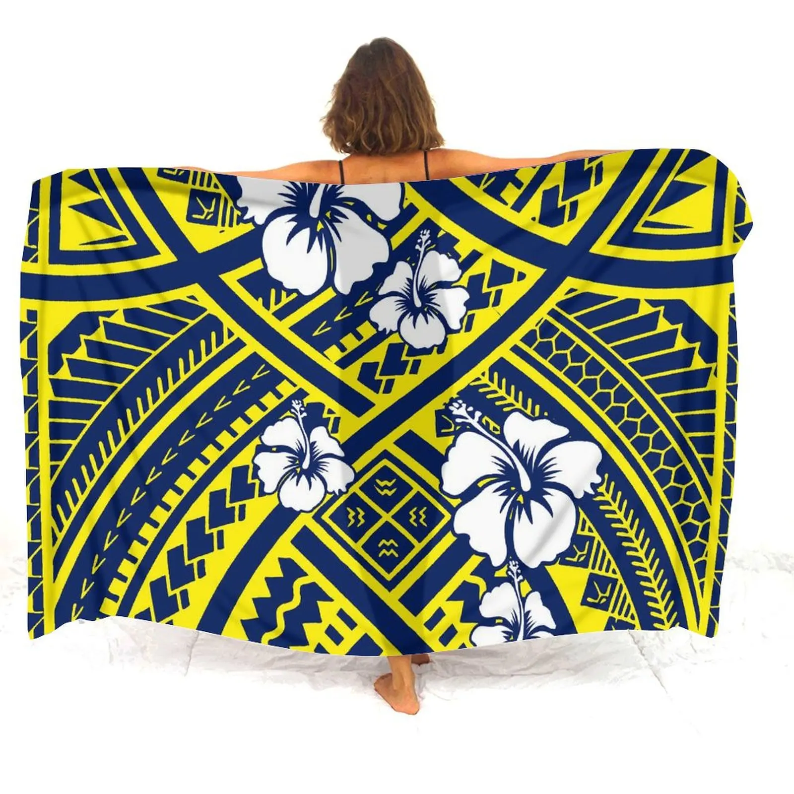 Polynesian Custom Women'S Sarong Hawaiian Beach Party Shawl Windproof Sun Protection One-Piece Dress Samoa Floral Print