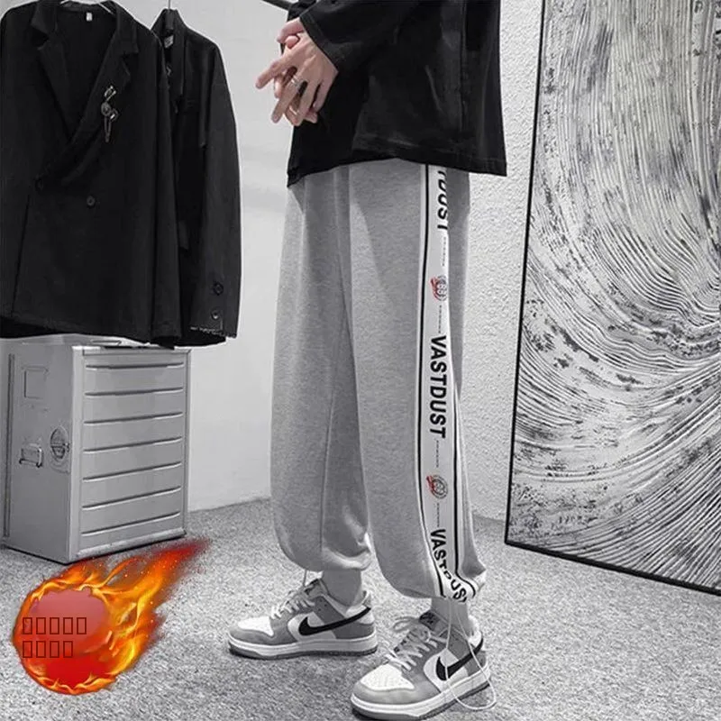 

American Retro Oversize Heavyweight Men's Fce Lined Cuffed Stripe High Street INS Long Pants Autumn Winter Casual Trousers