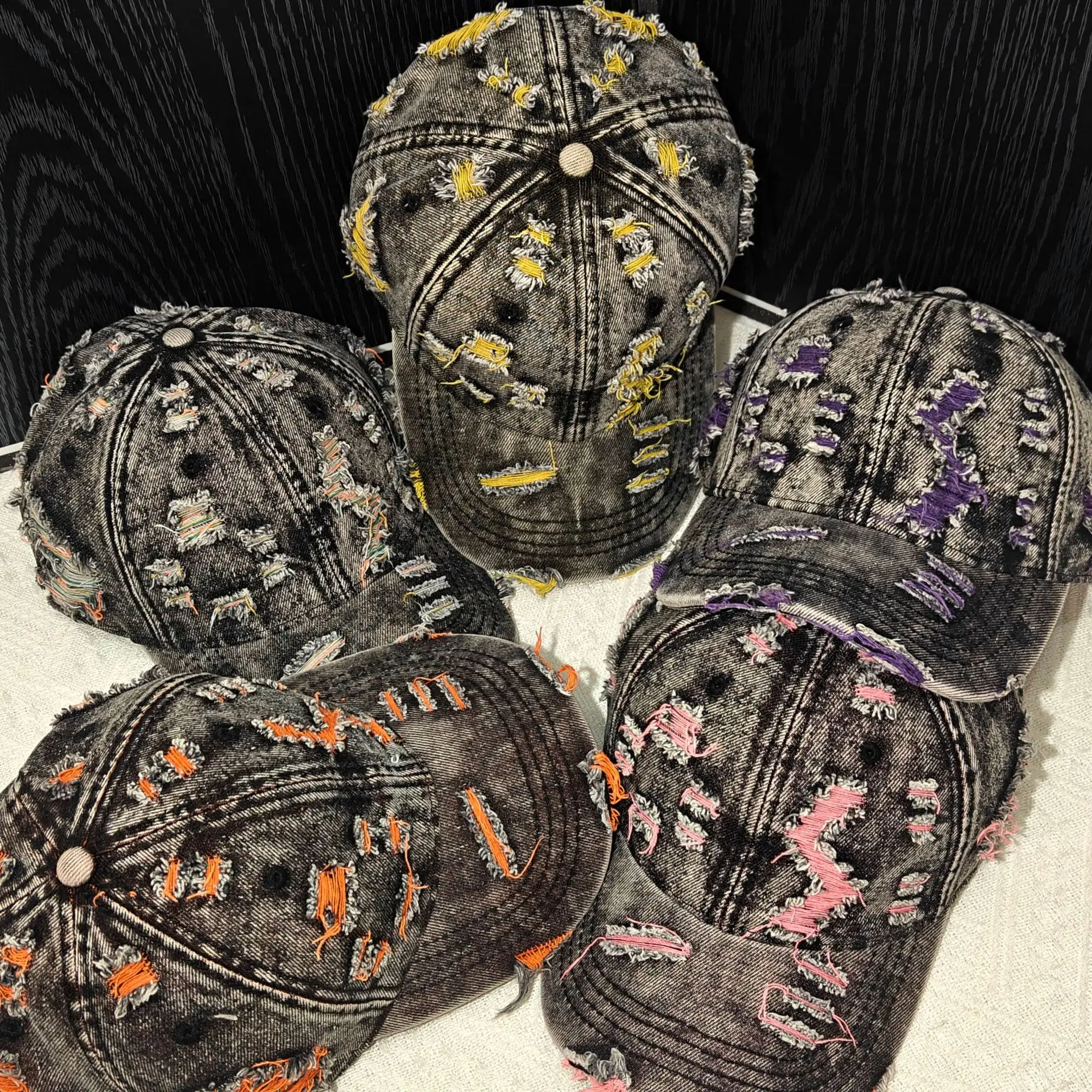 New Fashion Ripped Cap Outdoor Baseball Cap Trendy Hat Women's Washed Ripped Denim Retro Baseball Cap American Street Trendy Hat