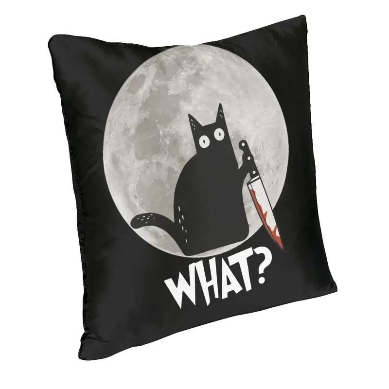 What Cat Full Moon Cushion Cover 40x40 cm Halloween Black Murderous Cat With Knife Throw Pillow Case Living Room Decoration