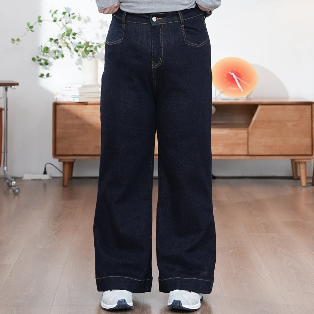 

High Waist Fce Lined Deep Blue Denim Jeans plus Size Casual Straight Leg Pants for Women Autumn Winter Faion ZF-ZY2523